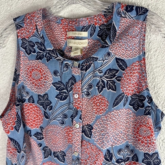 Cynthia Rowley Linen Floral Button Sleeveless Top SZ M - Picture 2 of 4